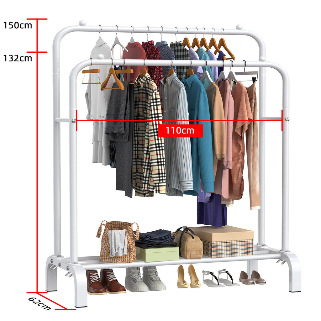Heavy Duty Double Clothes Rail Hanging Rack Garment Display Stand Storage Shelf